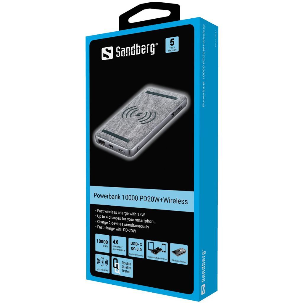 Sandberg 10000 PD20W Wireless 10000mAh PowerBank Grey