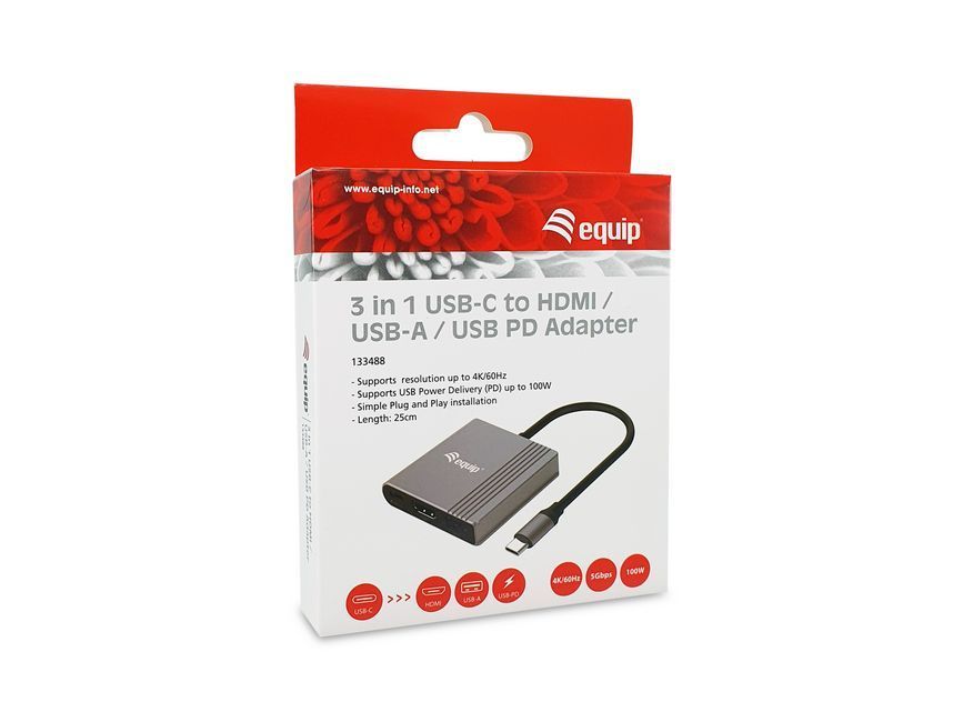 EQuip 133488 3in1 USB-C to HDMI/USB-A/USB PD Adapter