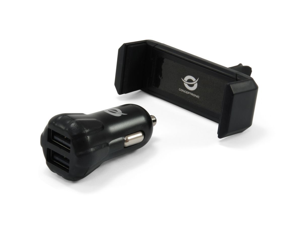 Conceptronic CUSBCAR2AKIT 2-Port USB Car Charger Kit Black