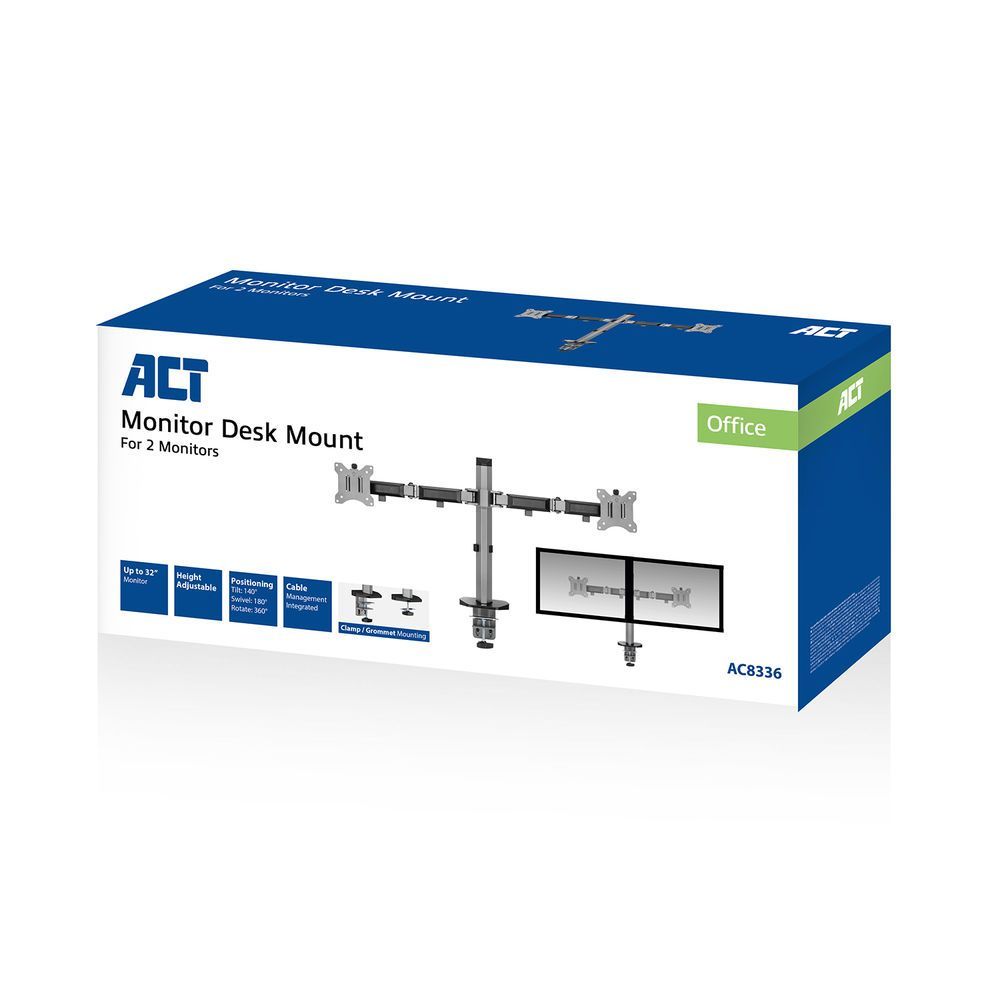 ACT AC8336 Dual Monitor Arm Office 17"-32" Silver