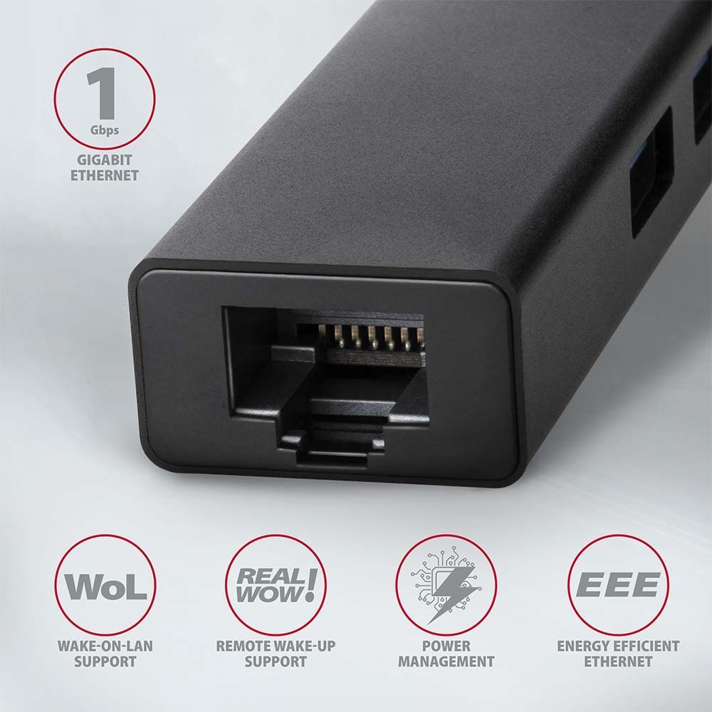 AXAGON HMA-GL3A USB3.2 multiport Hub 3-port + LAN metal black
