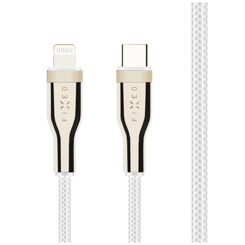 FIXED USB-C/Lightning kábel, FIXDB-CL2-WH, fonott szövet borítás, MFi tanúsítvány, PD 3.0, 2m, fehér