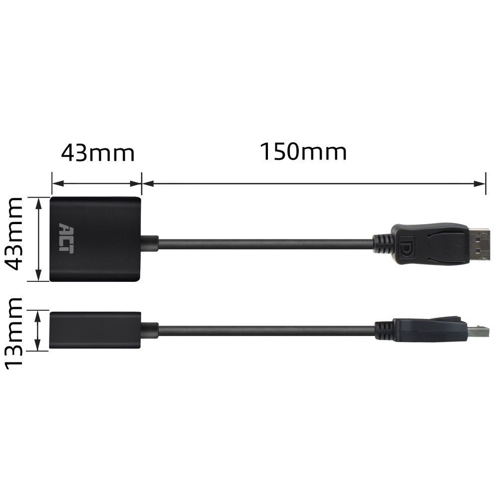 ACT AC7510 DisplayPort - DVI-I (Dual Link) (24+5) adapter Black