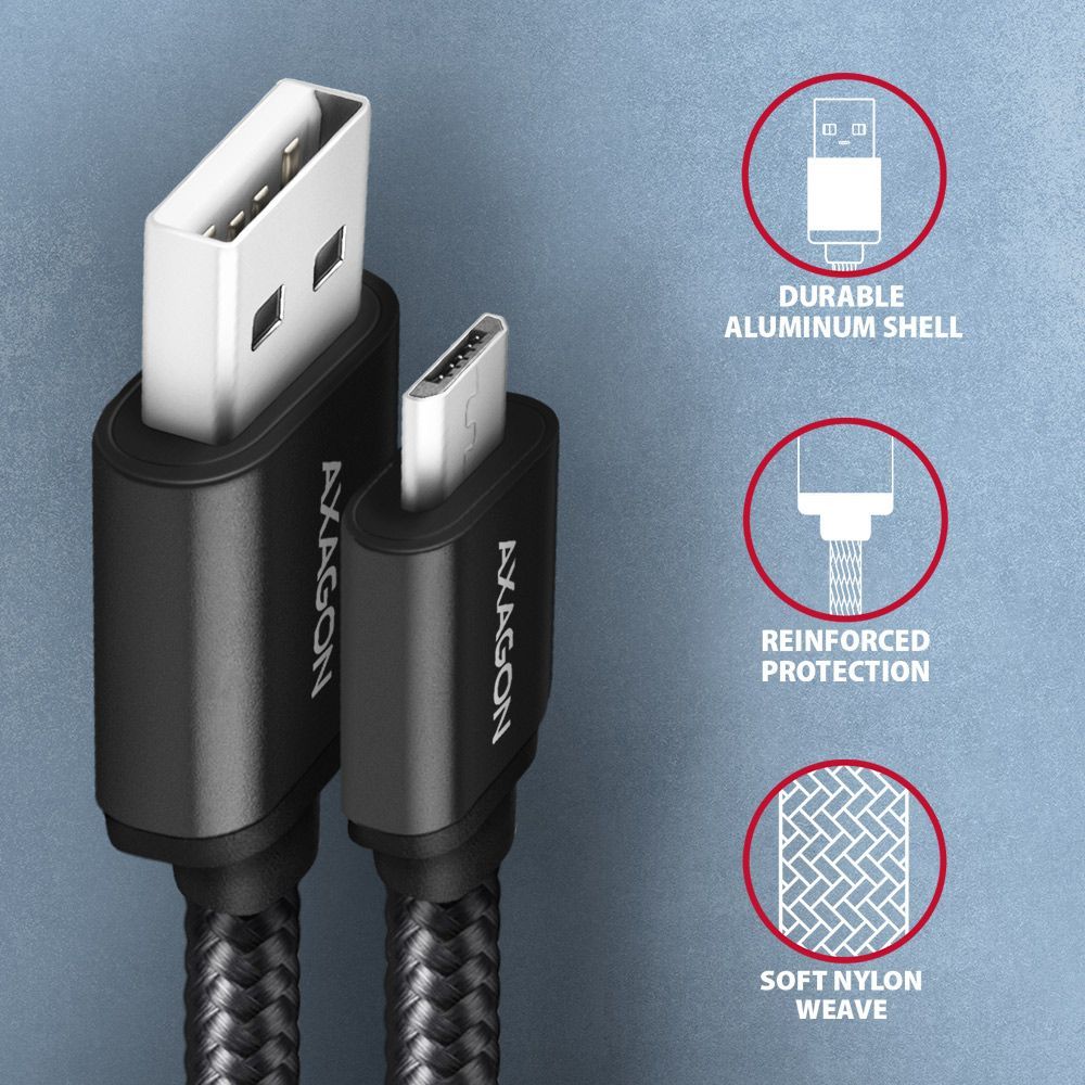 AXAGON BUMM-AM10AB HQ Micro USB > USB-A Cable 1m Black