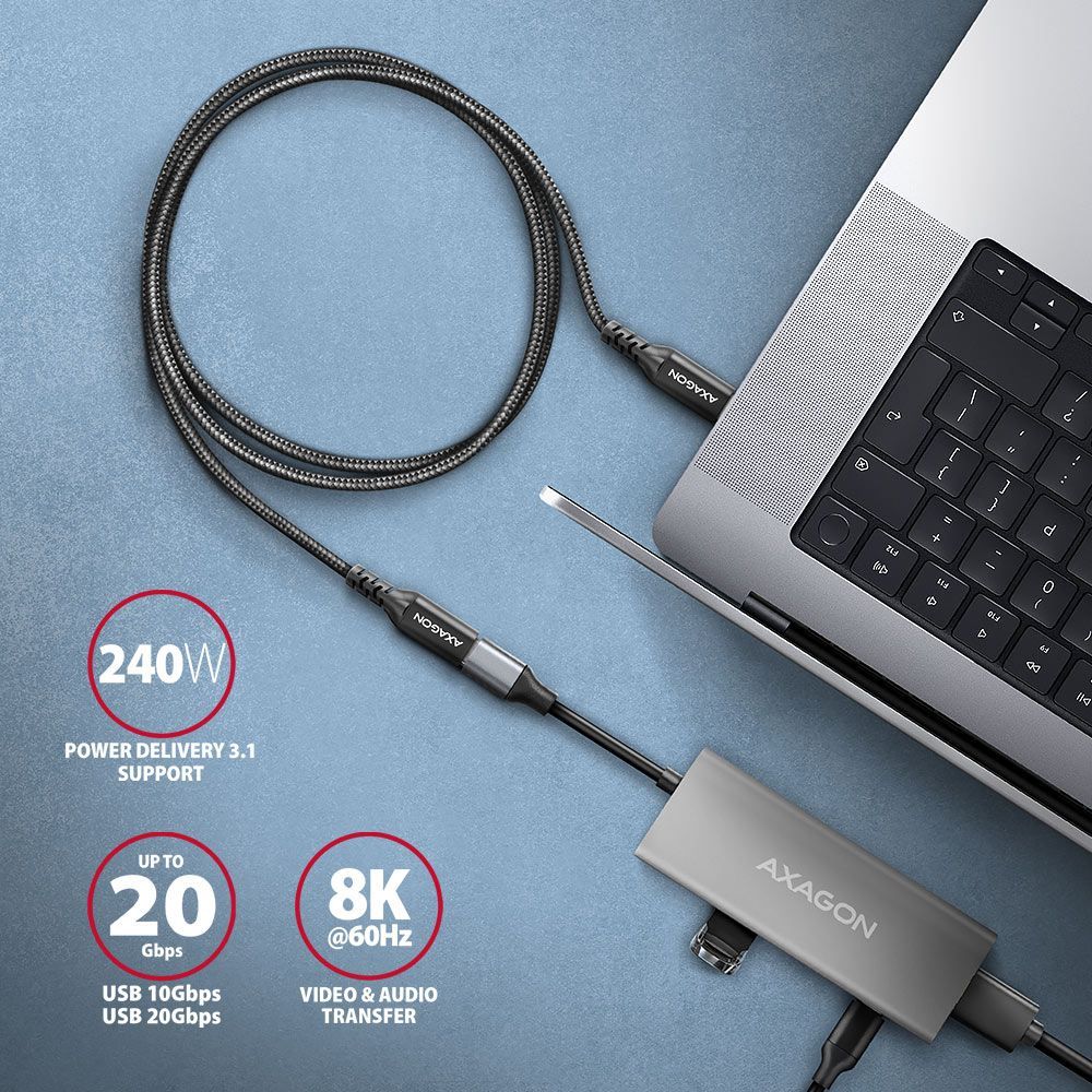 AXAGON BUCM32-CF10AB SPEED+ USB-C <> USB 20GBPS EXTENSION CABLE 1m Black