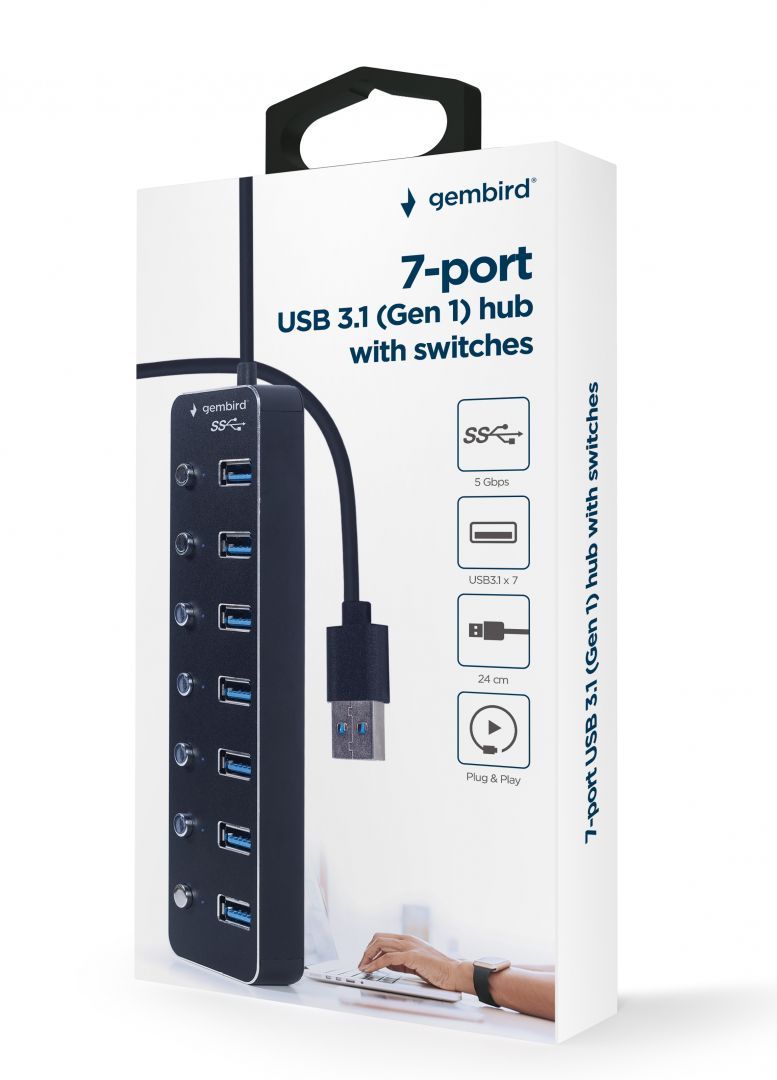 Gembird UHB-U3P7P-01 7-portos USB3.1 HUB Black