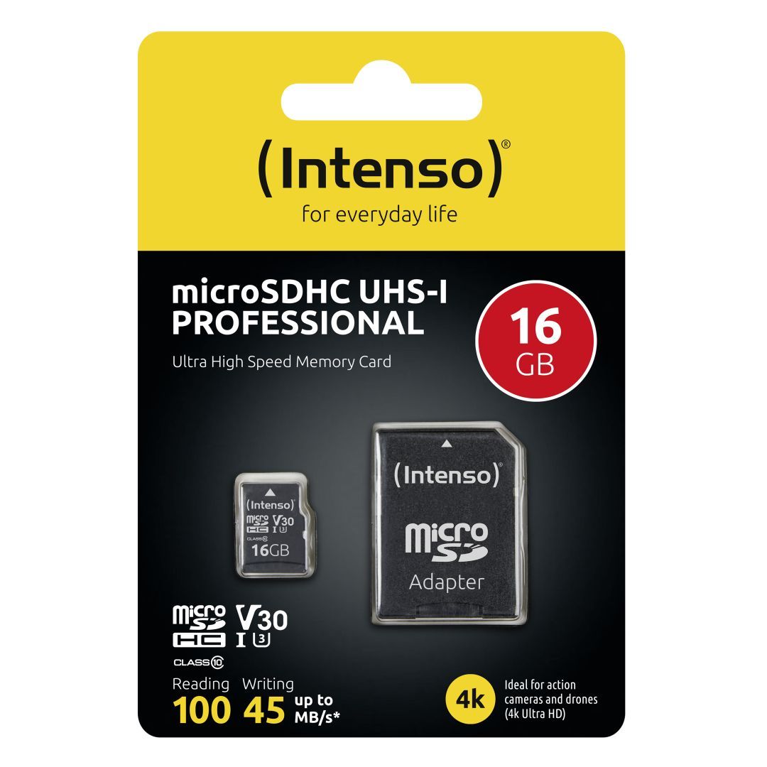 Intenso 16GB MicroSDXC UHS-I Professional Class 10 U3 V30 + adapterrel