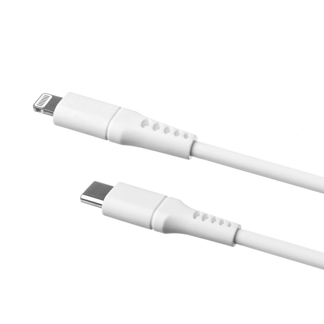 FIXED rövid szilikon töltő- és adatkábel, USB-C/Lightning csatlakozók, PD támogatás, 0,5 m, MFI, fehér