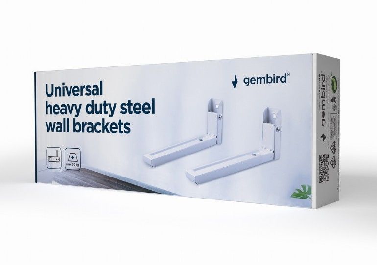 Gembird WM-U30-01-W Universal Heavy Duty Steel Wall Brackets White