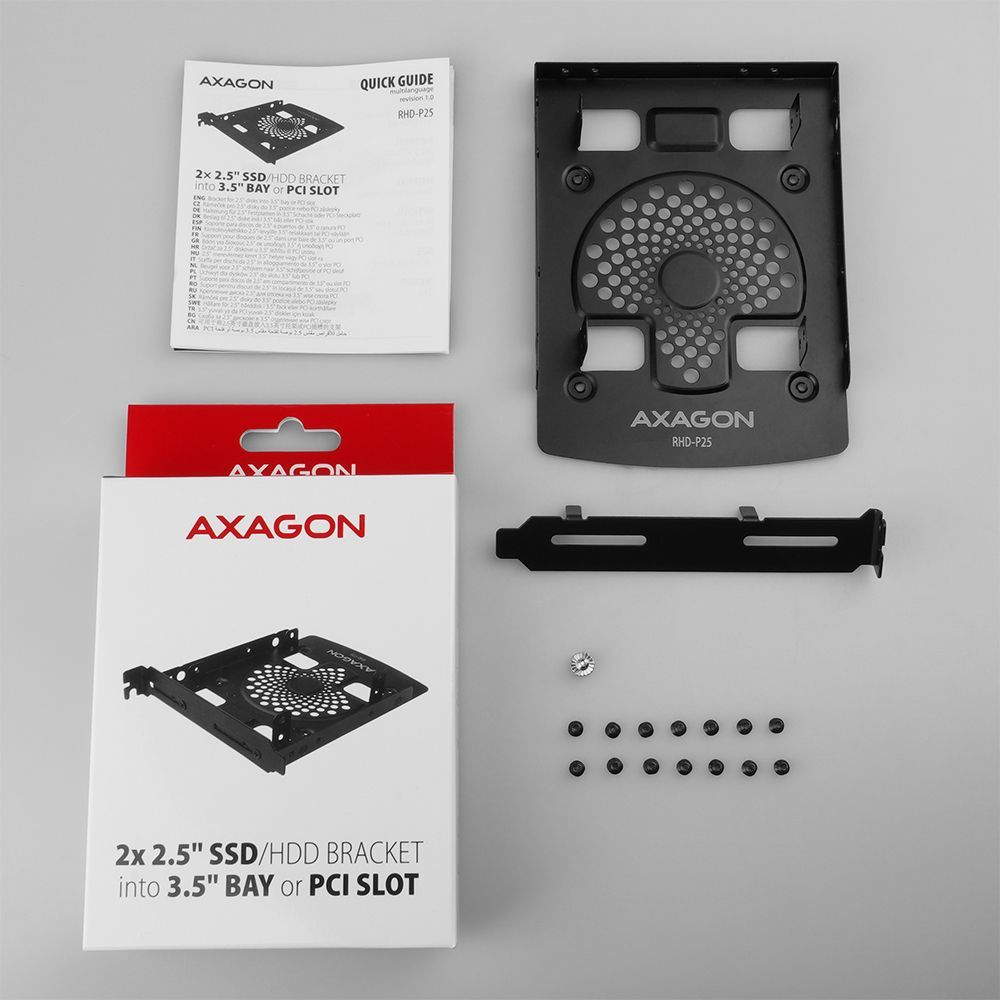 AXAGON RHD-P25 2x2.5" SSD/HDD Bracket into 3.5" bay or PCI slot Black