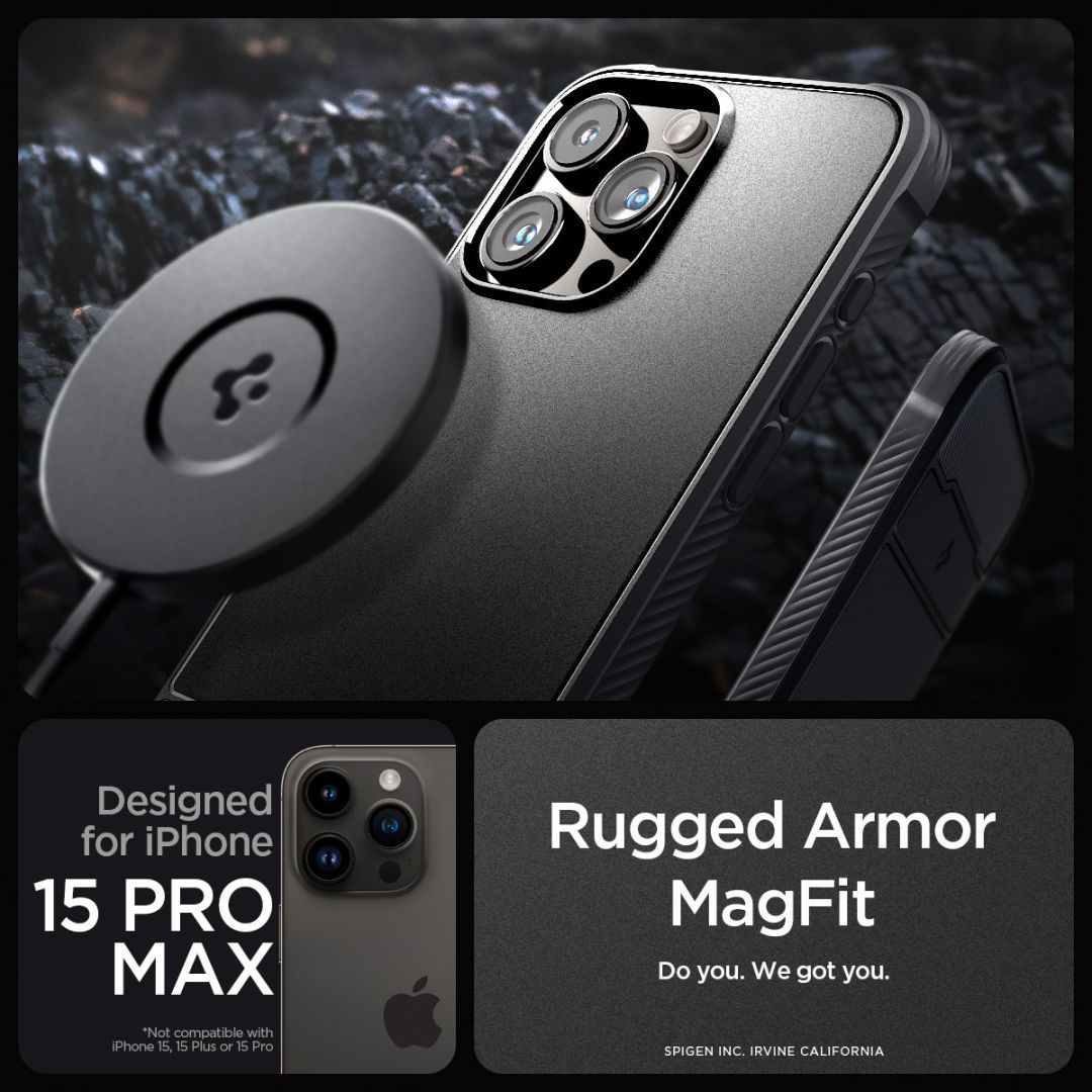 Spigen iPhone 15 Pro Max Case Rugged Armor (MagFit) Matte Black
