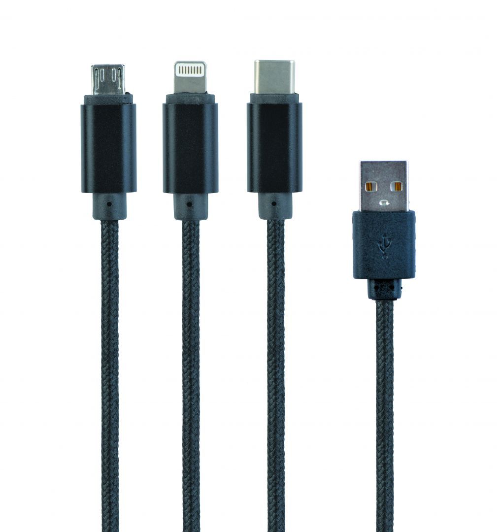 Gembird CC-USB2-AM31-1M-G USB 3-in-1 Charging cable 1m Black