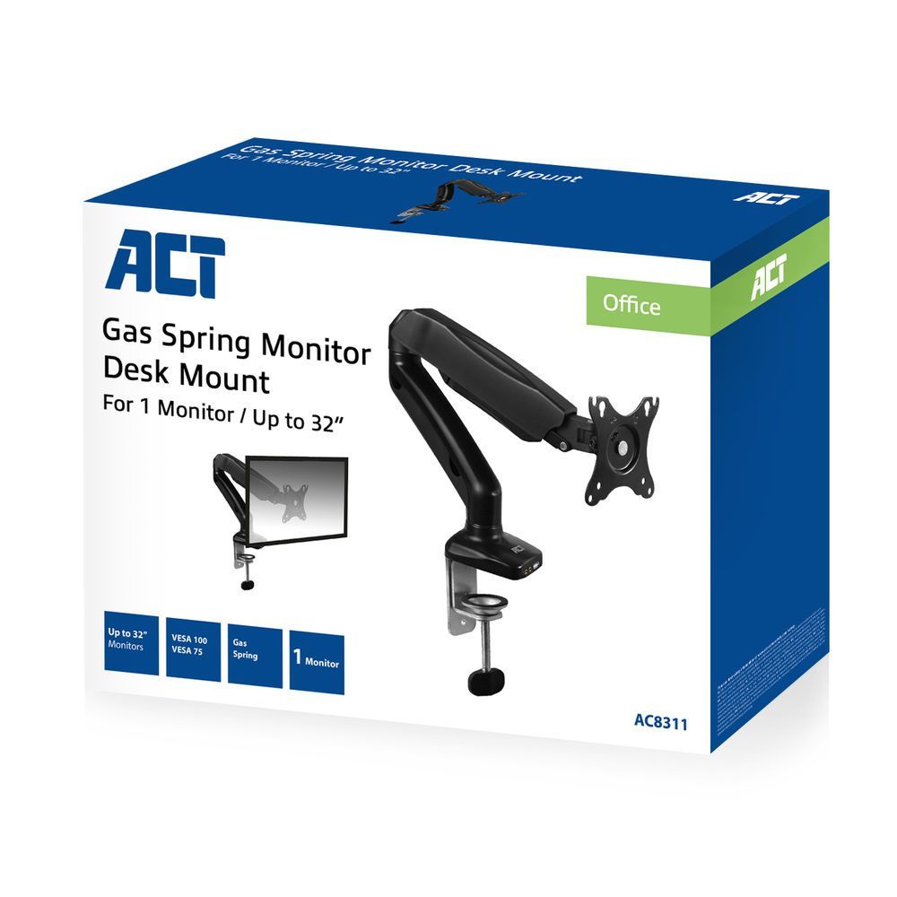 ACT AC8311 Gas Spring Monitor Arm Office 13"-32" Black