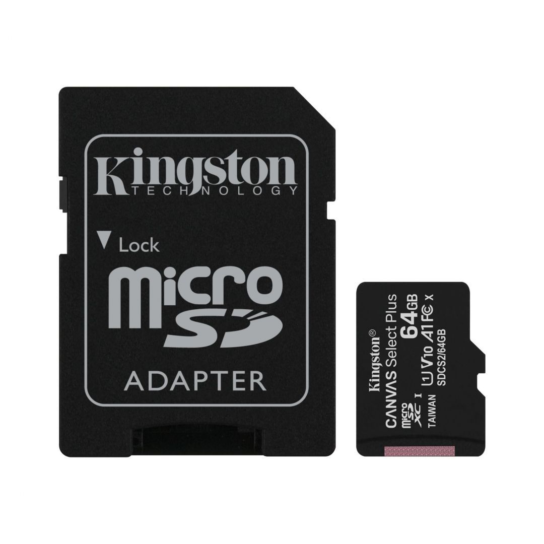 Kingston 64GB microSDXC Canvas Select Plus Class 10 100R A1 C10 Card + adapterrel