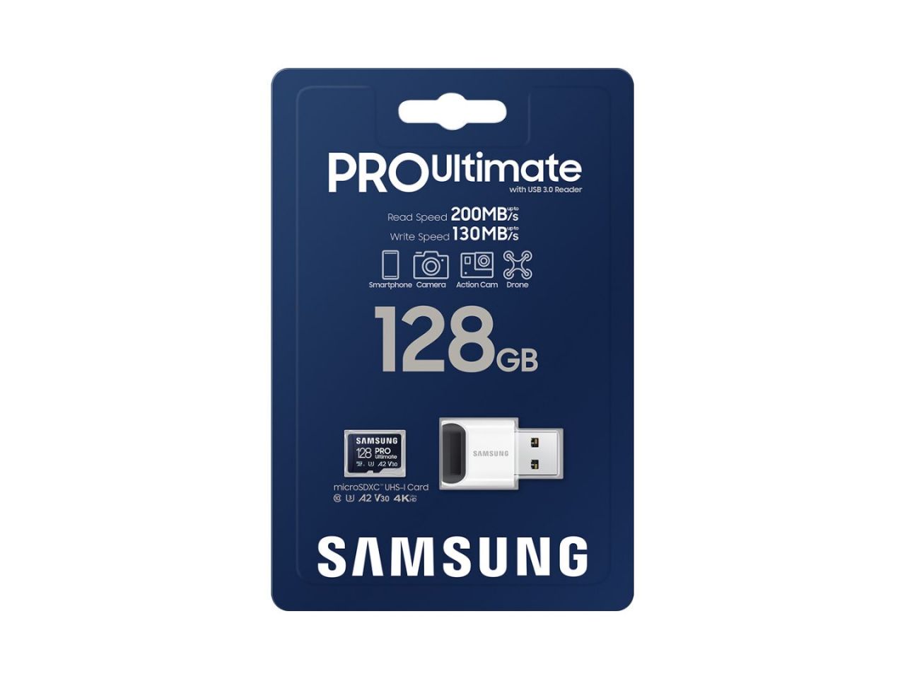 Samsung 128GB microSDXC Pro Ultimate Class10 U3 A2 V30 + Reader