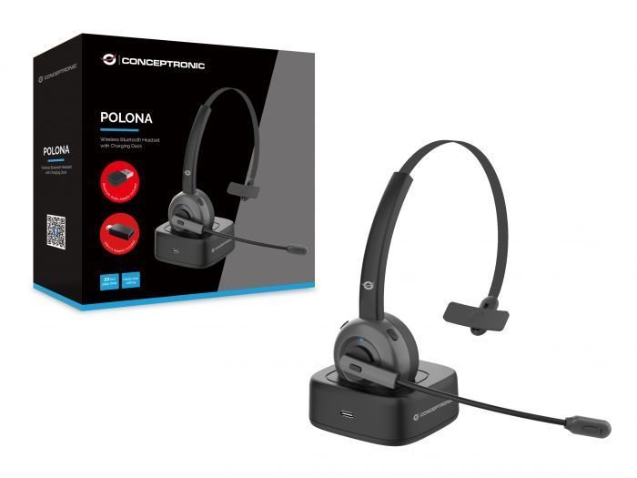 Conceptronic POLONA03BDA Wireless Bluetooth Mono Headset with Charging Dock Black