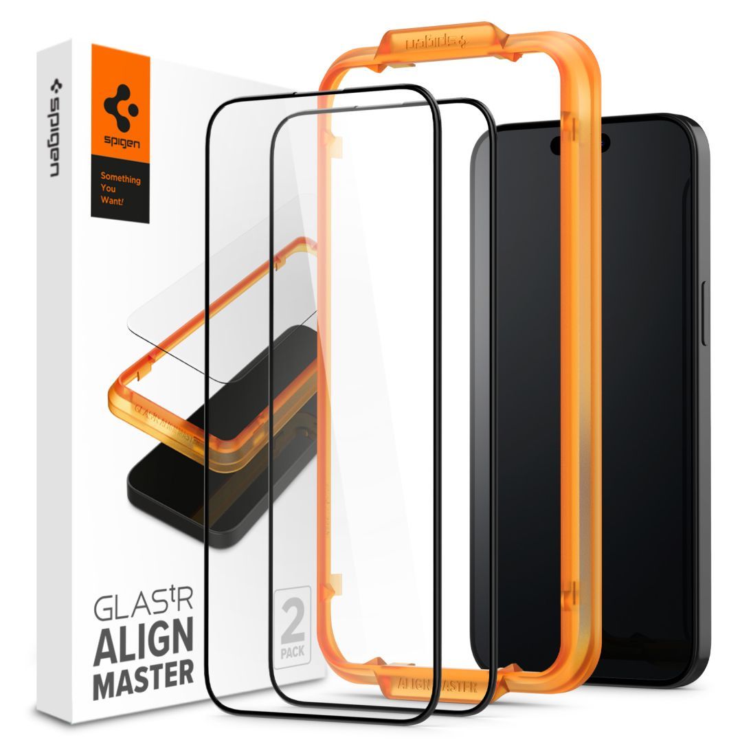 Spigen iPhone 15 Screen Protector AlignMaster GLAS.tR FC Black (2 Pack)