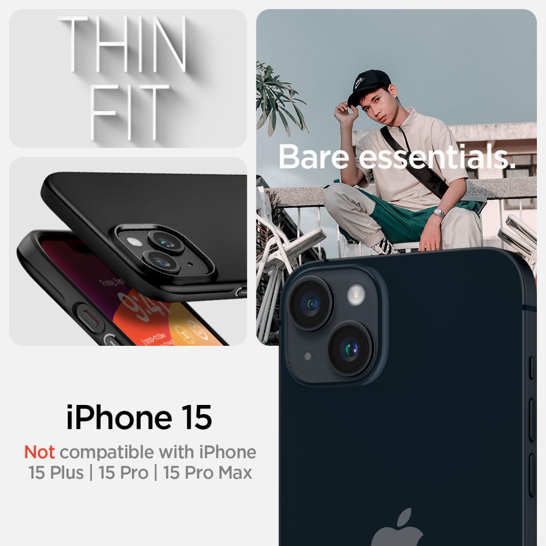 Spigen iPhone 15 Case Thin Fit Black