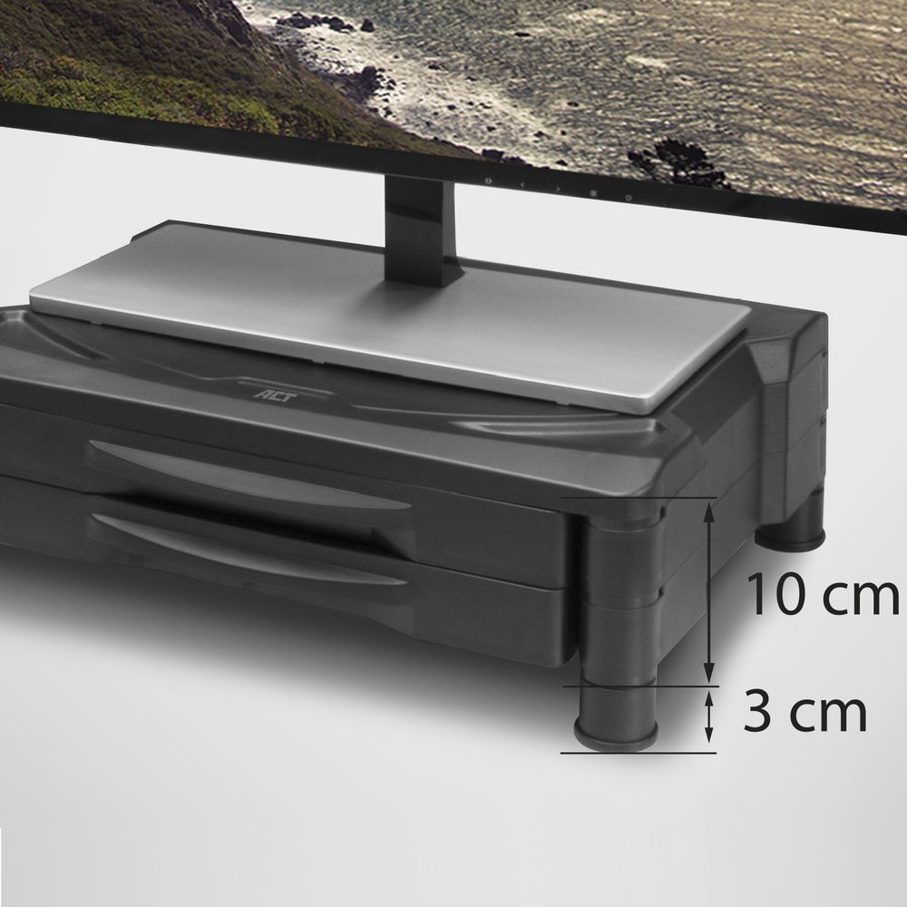 ACT AC8215 Monitor stand extra wide with two drawers adjustable height