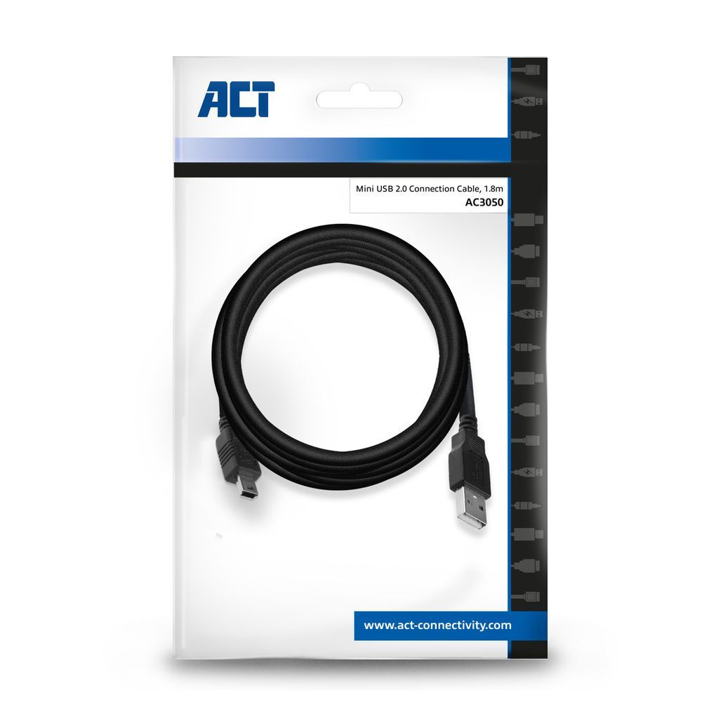 ACT AC3050 SB 2.0 connection cable A male - mini B male 1,8m Black