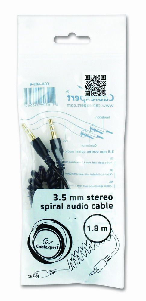 Gembird CCA-405-6 3.5mm stereo spiral audio cable 1,8m Black