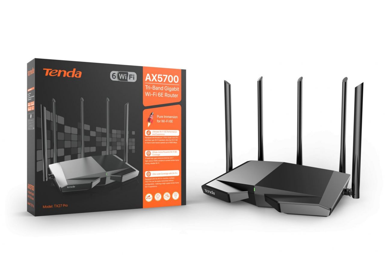 Tenda TX27 Pro AXE5700 Tri-Band Gigabit Wi-Fi 6E Router
