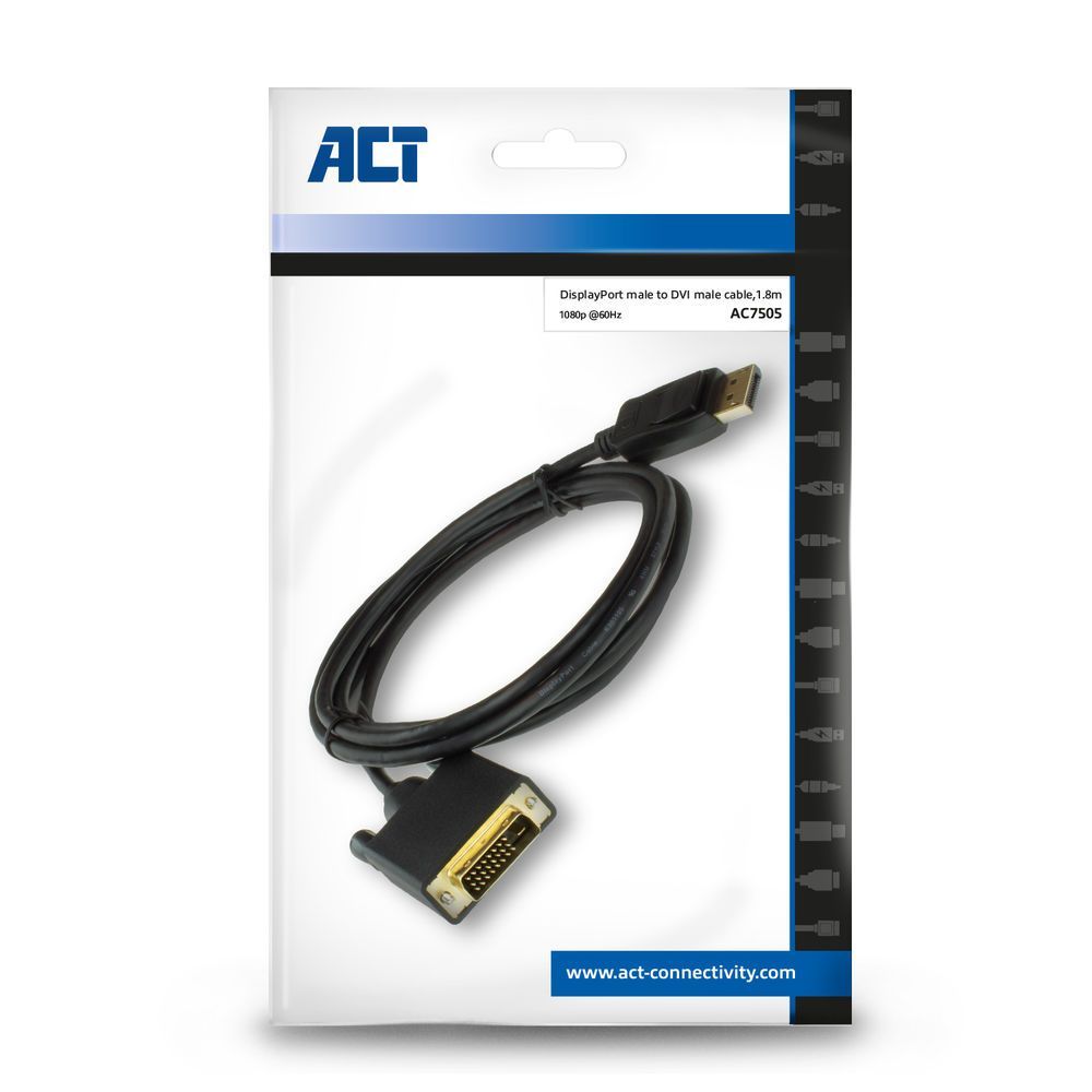 ACT AC7505 DisplayPort to DVI-D (Dual Link) (24+1) adapter cable 1,8m Black