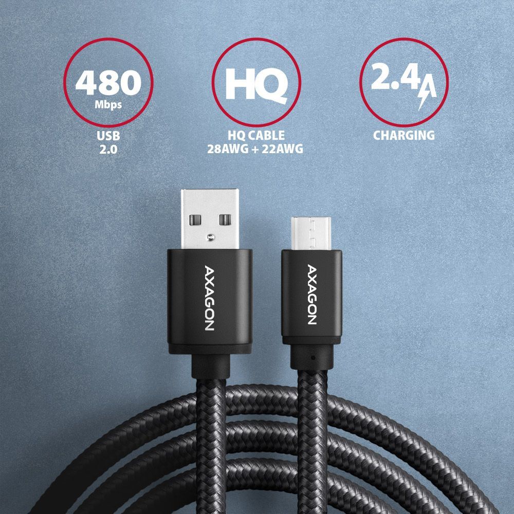 AXAGON BUMM-AM15AB HQ Micro USB > USB-A Cable 1,5m Black