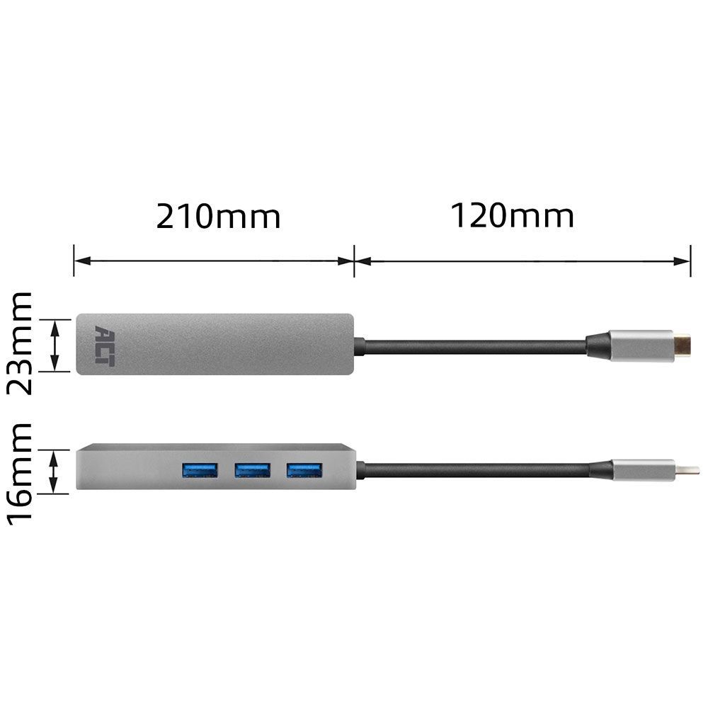 ACT AC7055 USB-C Hub 3 port with Gigabyte Ethernet Grey