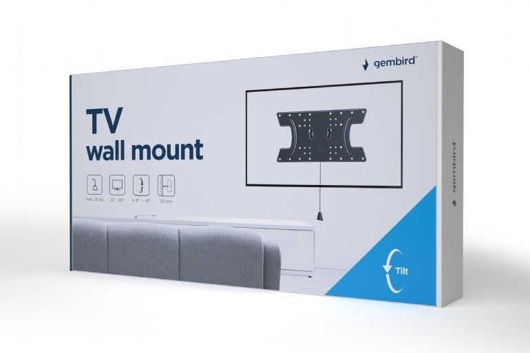 Gembird WM-65T-02 TV wall mount (tilt) 32”-65” Black