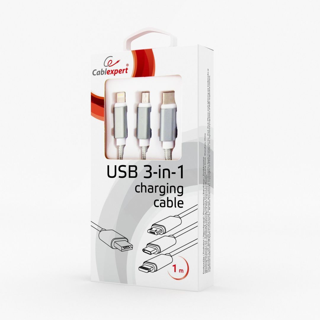 Gembird CC-USB2-AM31-1M-S USB 3-in-1 Charging cable 1m Silver