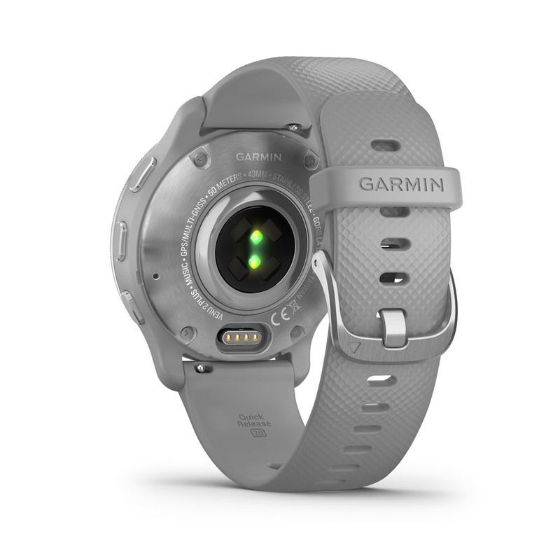 Garmin Venu 2 Plus Silver Stainless Steel Bezel With Powder Grey Case And Silicone Band