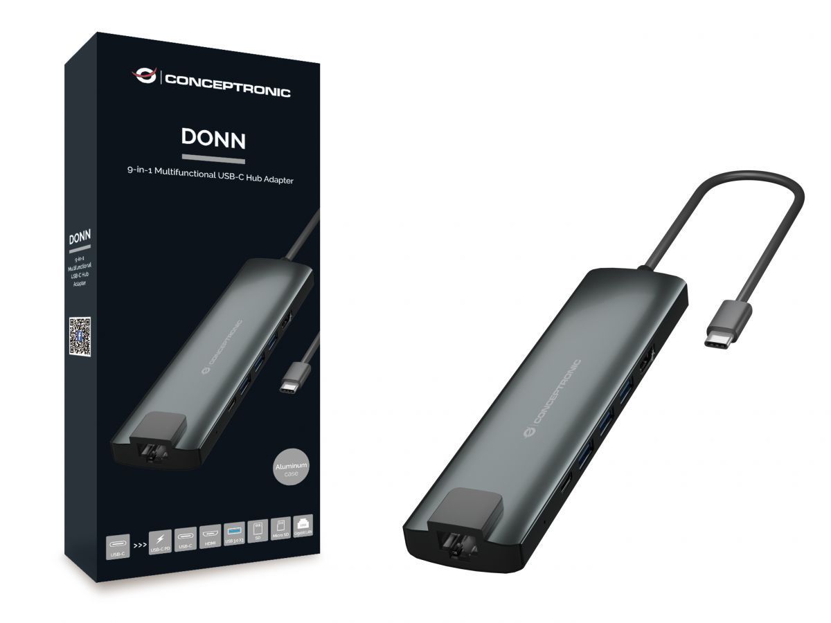 Conceptronic DONN06G 9in1 USB3.2 Gen 1 Docking Station Grey