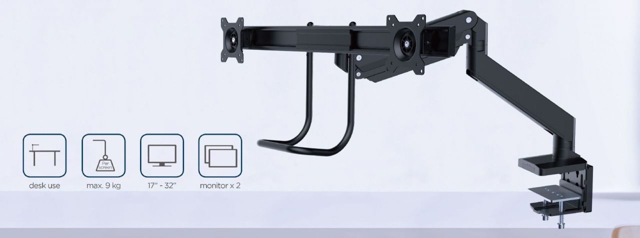 Gembird MA-DA2-04 Desk mounted adjustable monitor arm for 2 monitors 17"-32" Black