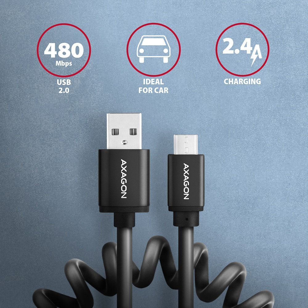 AXAGON BUMM-AM10TB Twister Micro USB > USB-A Cable 0,6m Black