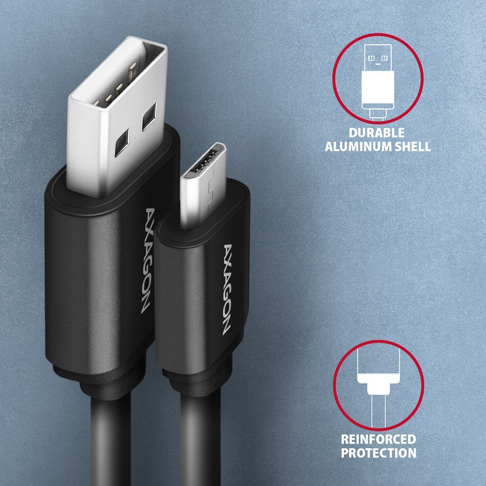 AXAGON BUMM-AM10TB Twister Micro USB > USB-A Cable 0,6m Black