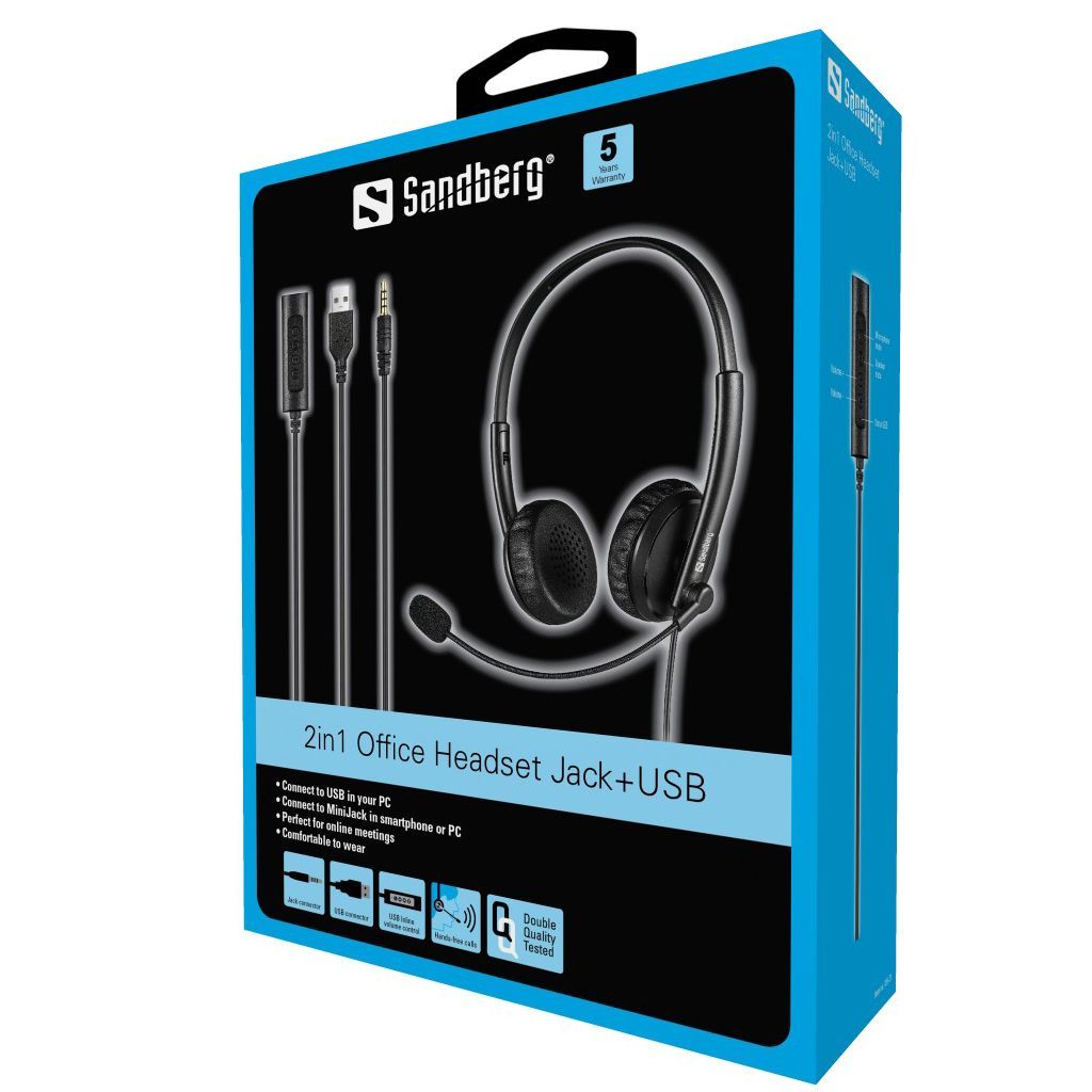 Sandberg 2in1 Office Headset Jack+USB Black