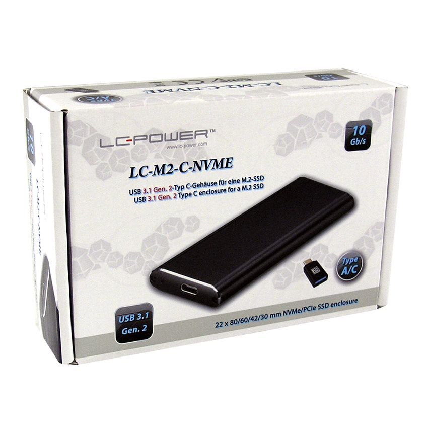 LC Power LC-M2-C-NVME USB 3.1 Gen. 2 Type-C M.2 SSD Enclosure