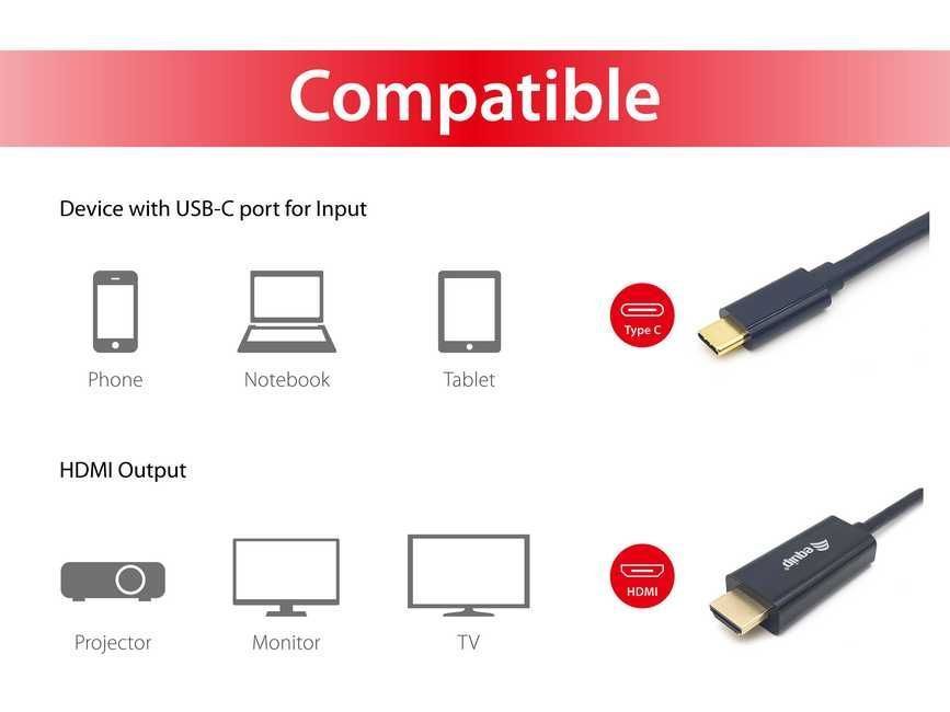 EQuip USB-C to HDMI 4K/30Hz cable 2m Black