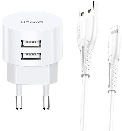 Usams XTXLOGT1804 Dual USB Wall Charger + Lightning Cable 1m White