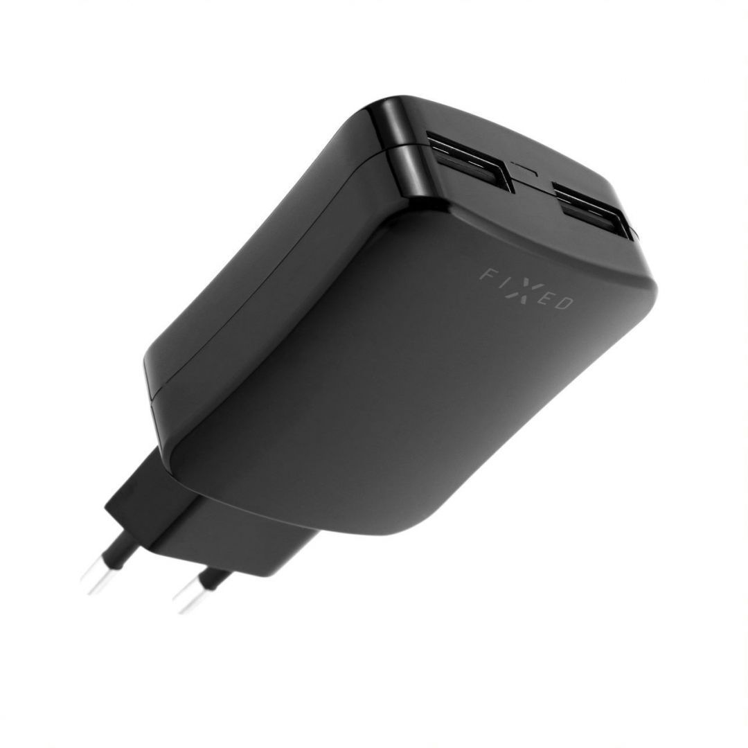 FIXED Travel charger with 2xUSB output, 24W (2x2.4A) Fekete