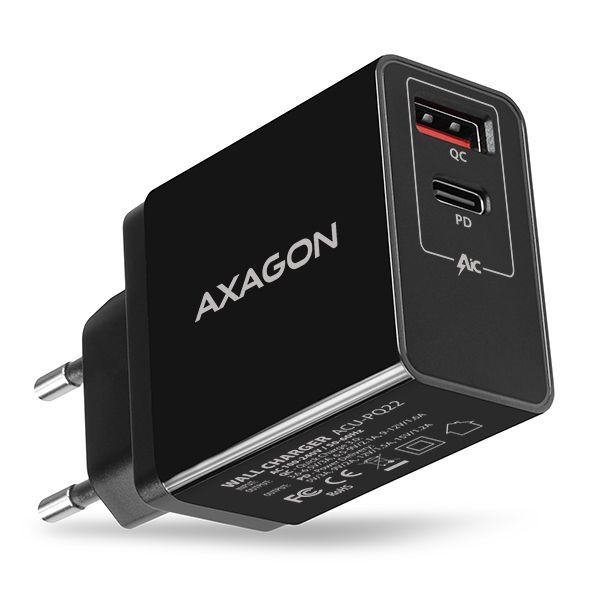 AXAGON ACU-PQ22 Wall Charger PD & Quick Charge 3.0 Dual USB Output 22W Black
