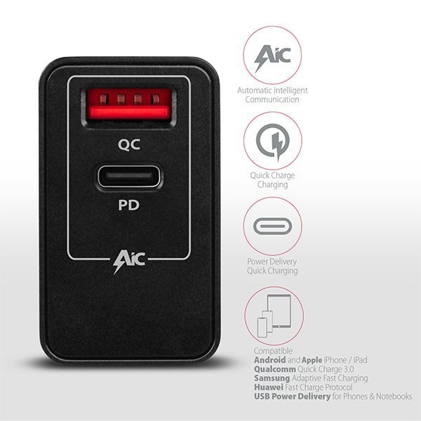 AXAGON ACU-PQ22 Wall Charger PD & Quick Charge 3.0 Dual USB Output 22W Black