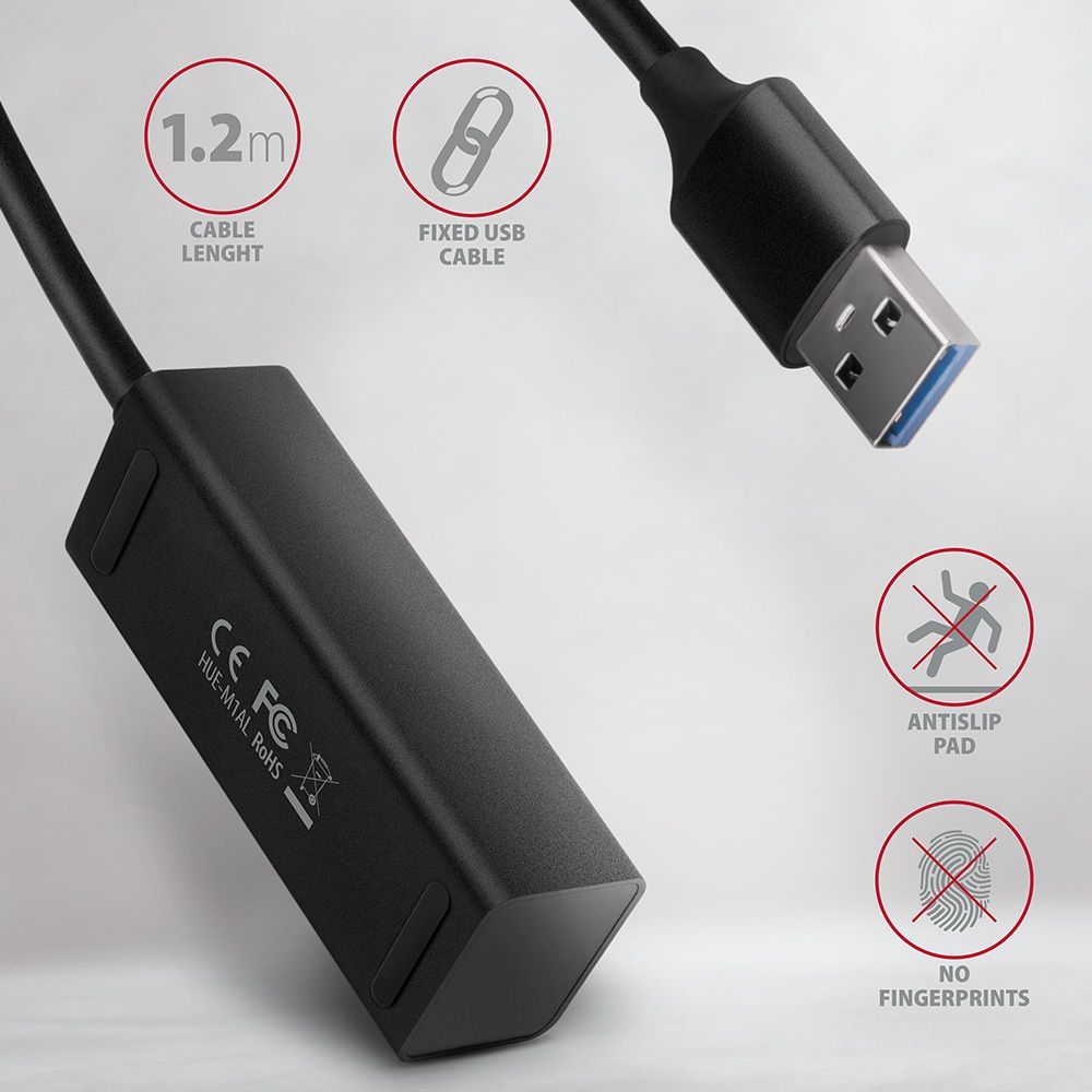AXAGON HUE-M1AL SuperSpeed USB-A Mini Hub 4-Portos USB3.2 HUB Metal black