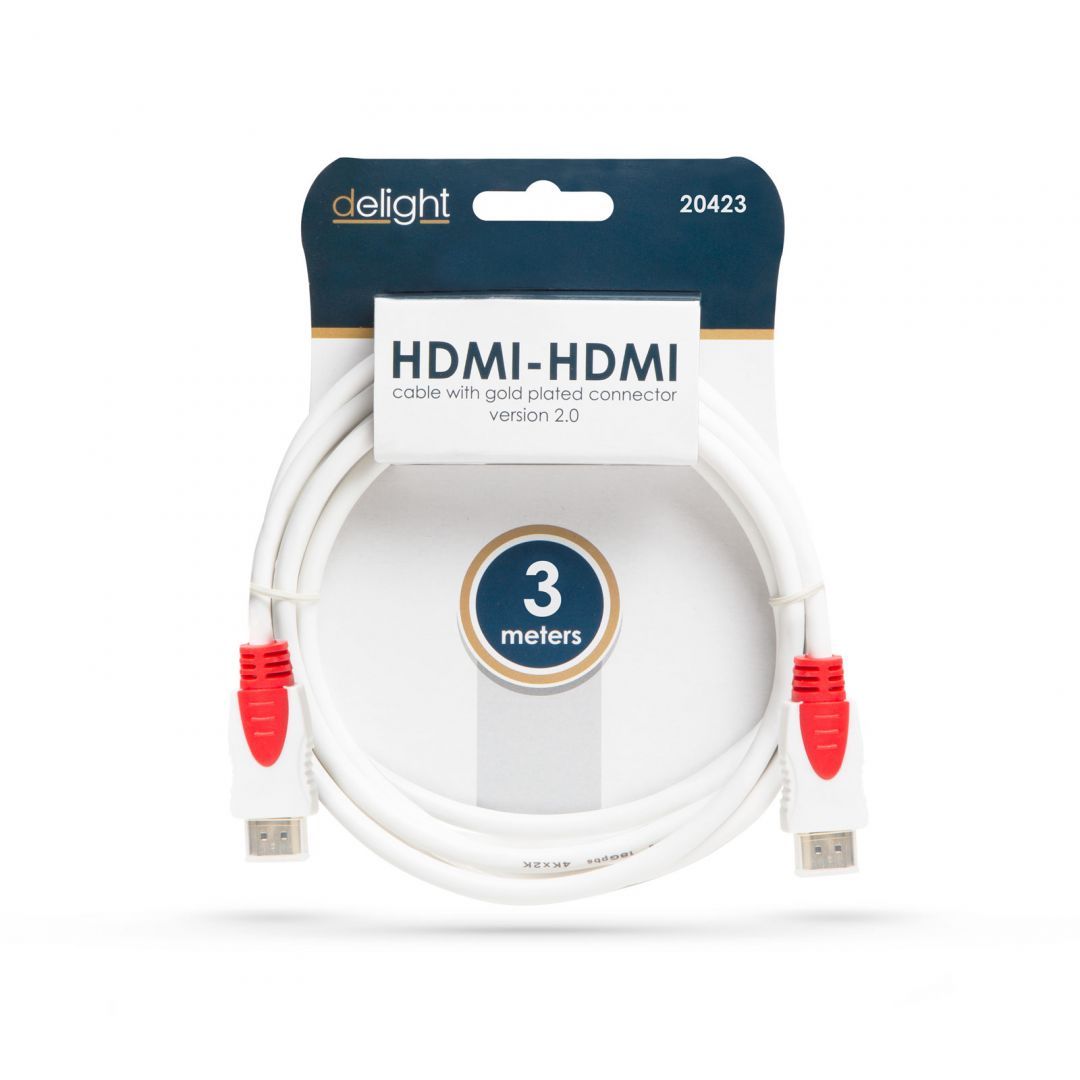 Delight Jelkábel HDMI-HDMI 2.0 3D aranyozott Am/Am 3m White
