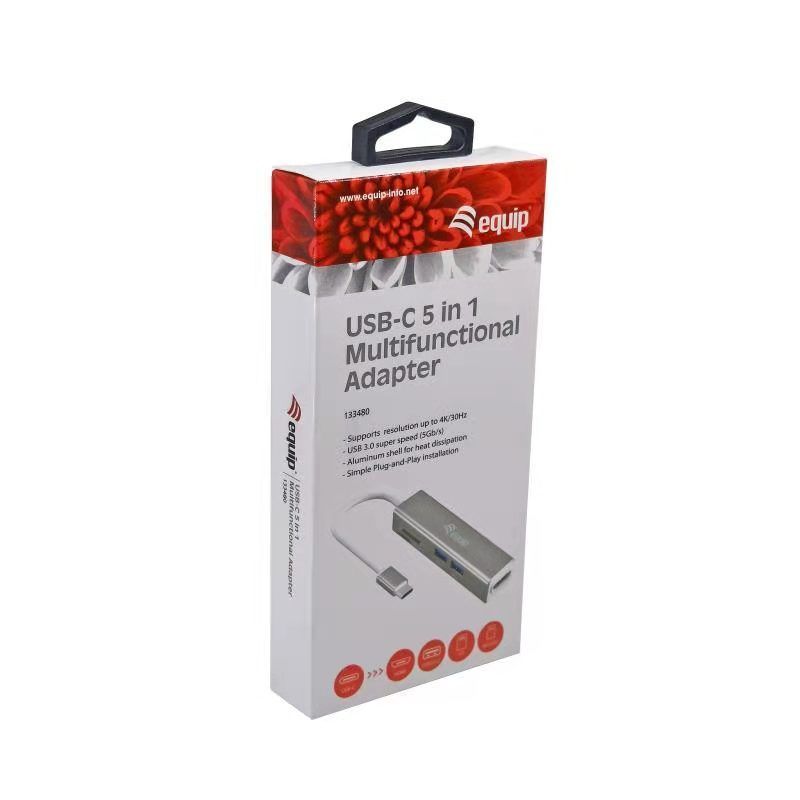EQuip USB-C 5 in 1 Multifunctional Adapter HDMI USB 3.2 Gen 1 TF/Micro SD Grey