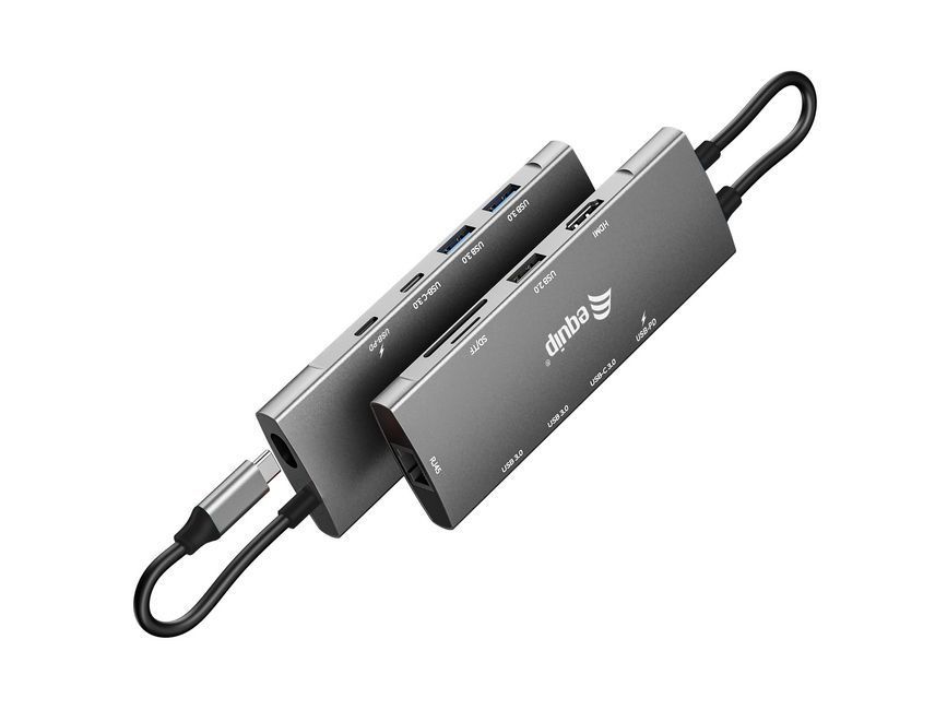EQuip USB-C 9 in 1 Multifunctional Adapter, HDMI 4K/60Hz, Gigabit LAN, USB 3.2 GEN1, SD/TF, 100W USB PD