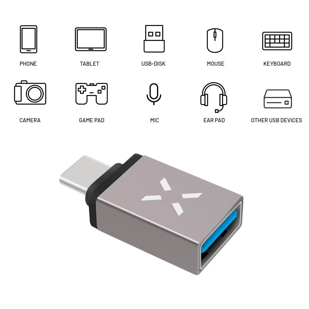 FIXED Aluminum Pirosuction Link USB-A to USB-C Szürke