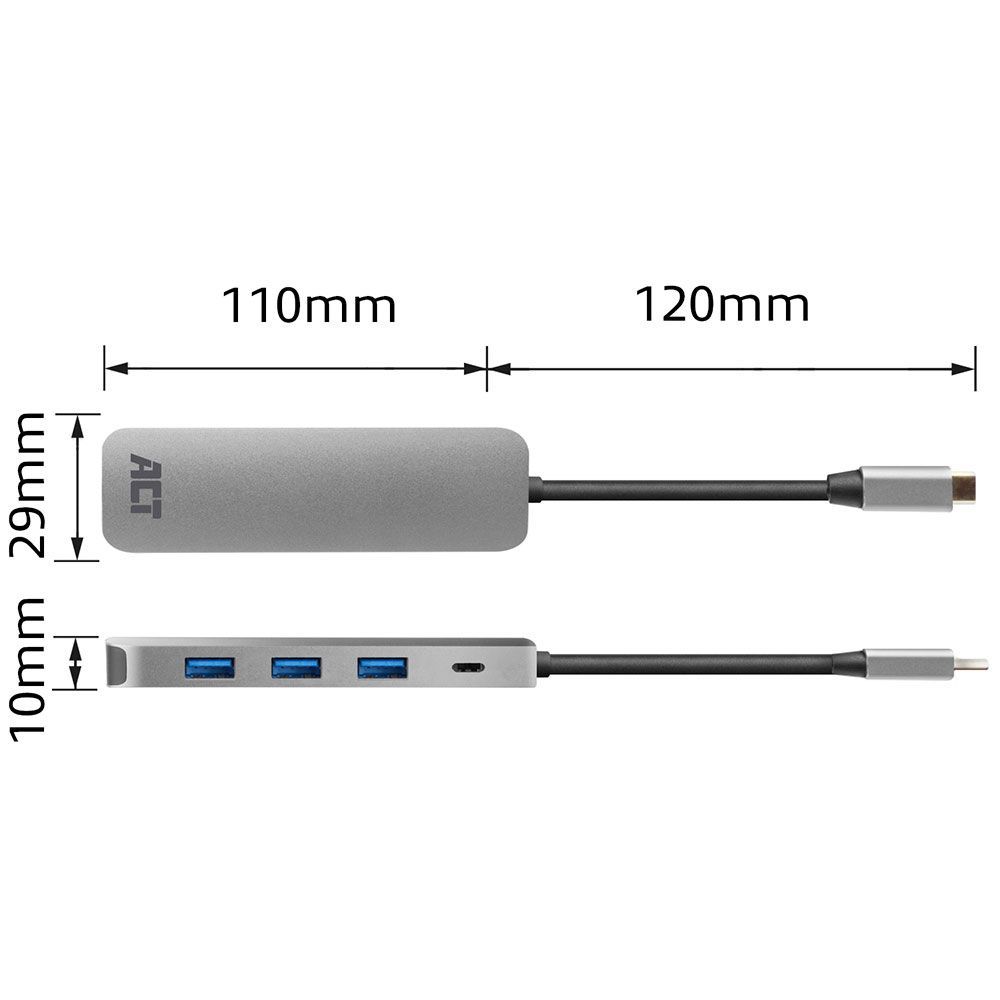 ACT AC7053 USB-C Hub 4 port Grey