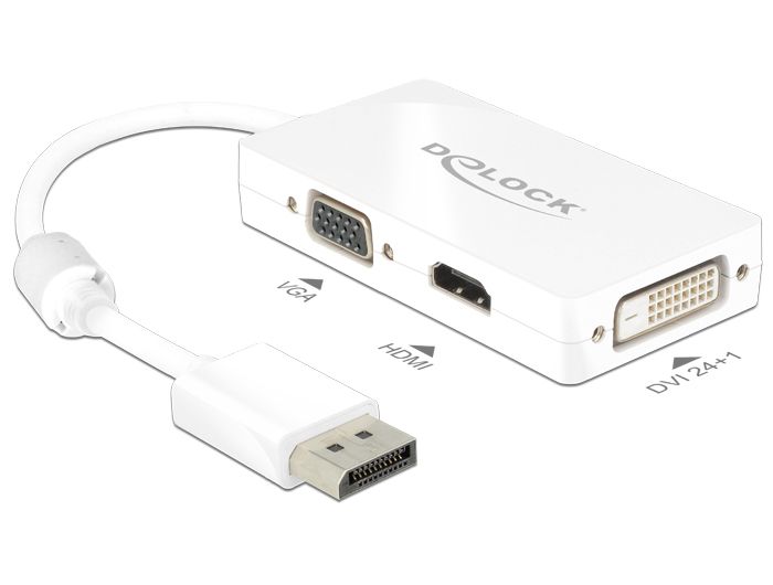 DeLock Displayport 1.1 male > VGA/HDMI/DVI-D (Dual Link) female Passive Adapter White